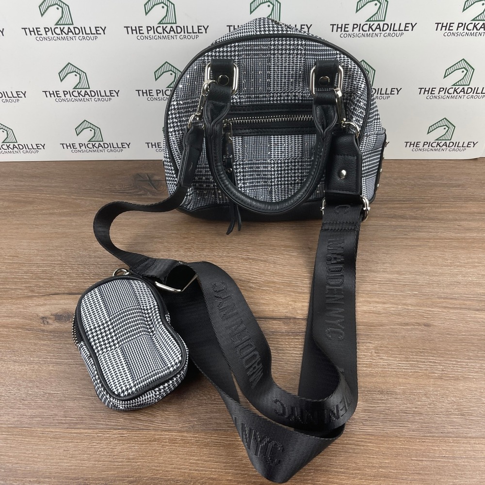 Madden NYC Houndstooth Backpack with Rhinestones and Matching Pouch